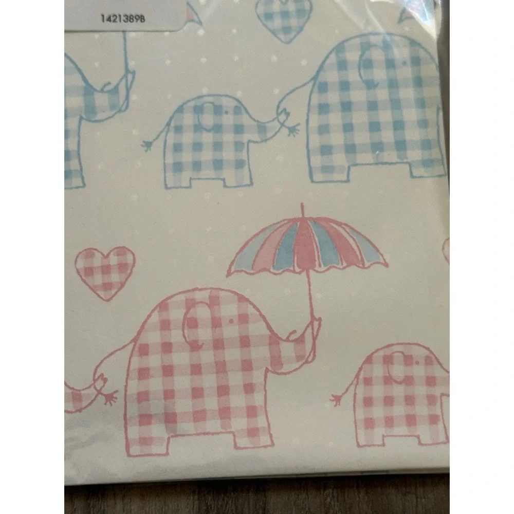 4pk Vintage American Greetings Elephant‎ Gift Wrap Pink Blue Gingham Baby Shower